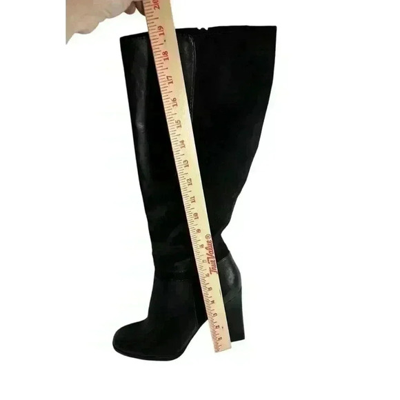 Nine West Black High Heeled Leather Suede Tall Boots 8.5 Dress Booties Classy - Picture 12 of 12